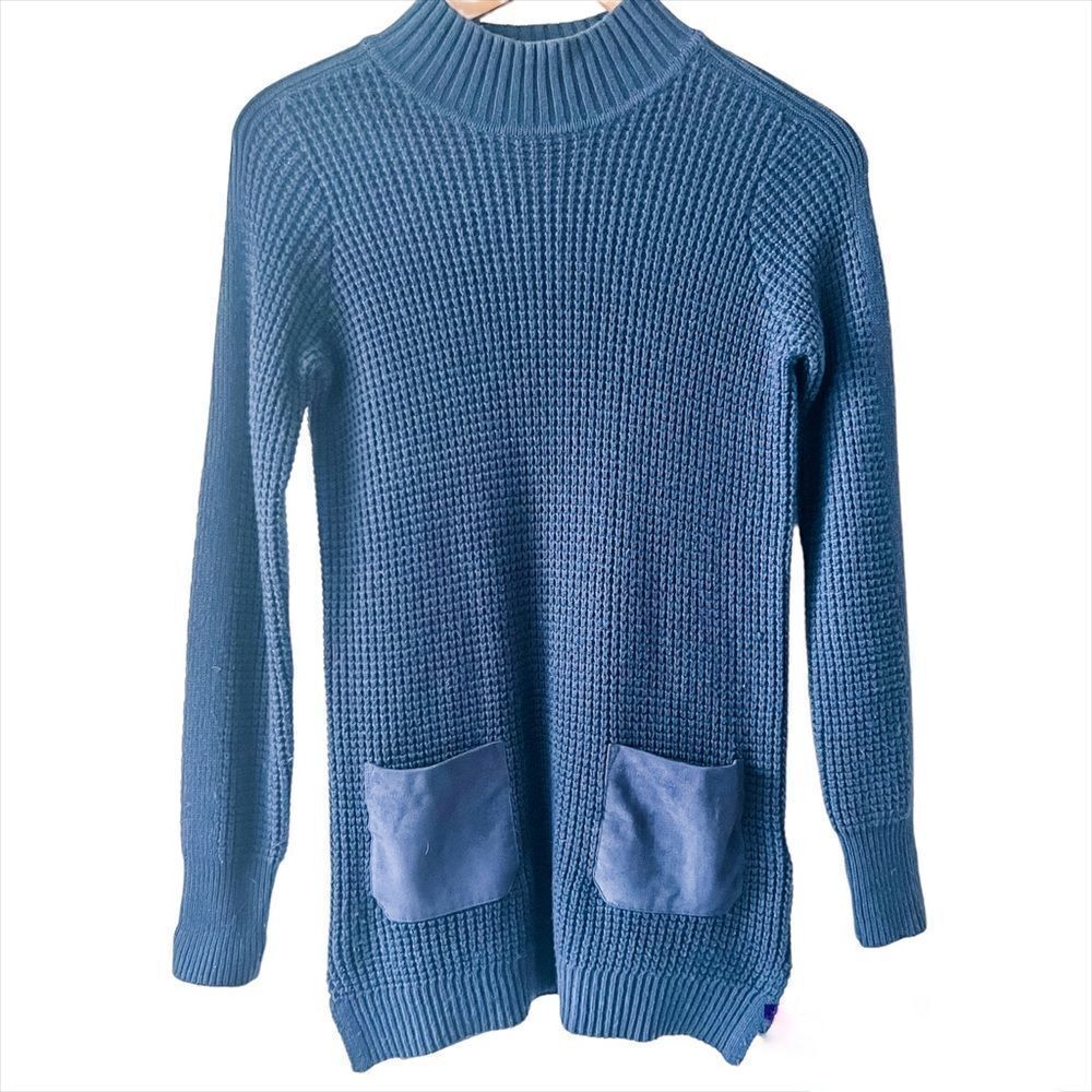 Banana Republic Mock Neck Waffle Knit Sweater w/ Faux Suede Pockets Blue Sz XS